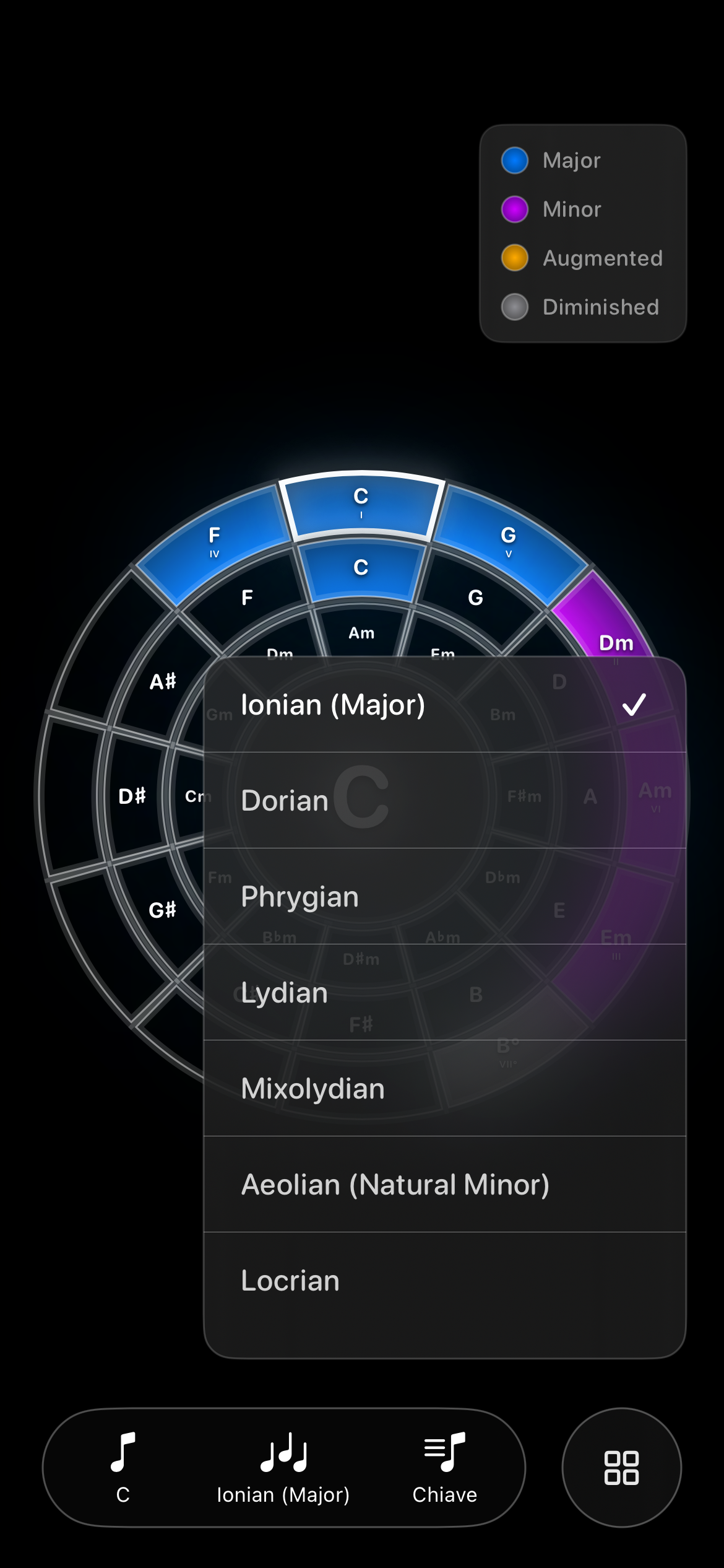 Circle of Fifths Mode Selection